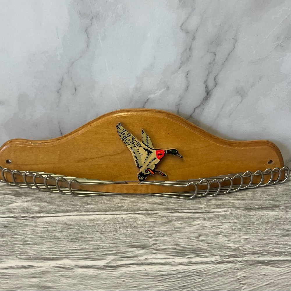 Vintage Wood Duck Decor Hanging Tie Rack Mid Century Tie Holder Closet Storage